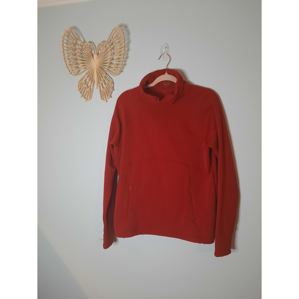 Athleta Red Women's Sweatshirt With‎ Cowl Neck and Zippered Kangaroo Pockets